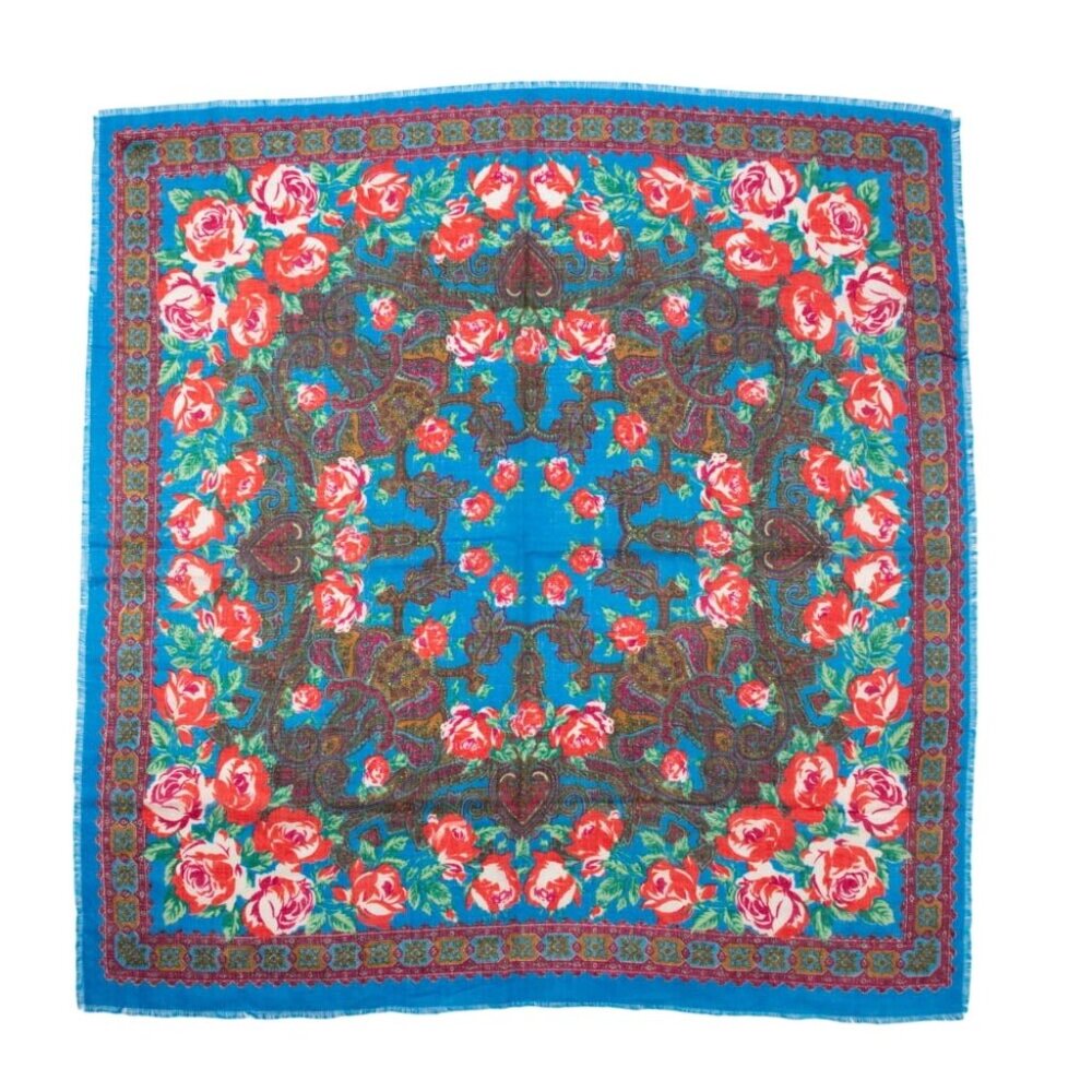 Vintage Floral Blue Red Drip Dry Scarf Accessory